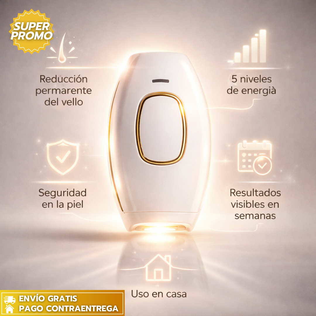 Depiladora Laser™: Depiladora IPL diseñada para eliminar el vello mientras mejora la apariencia de la piel, logrando un acabado suave y luminoso.