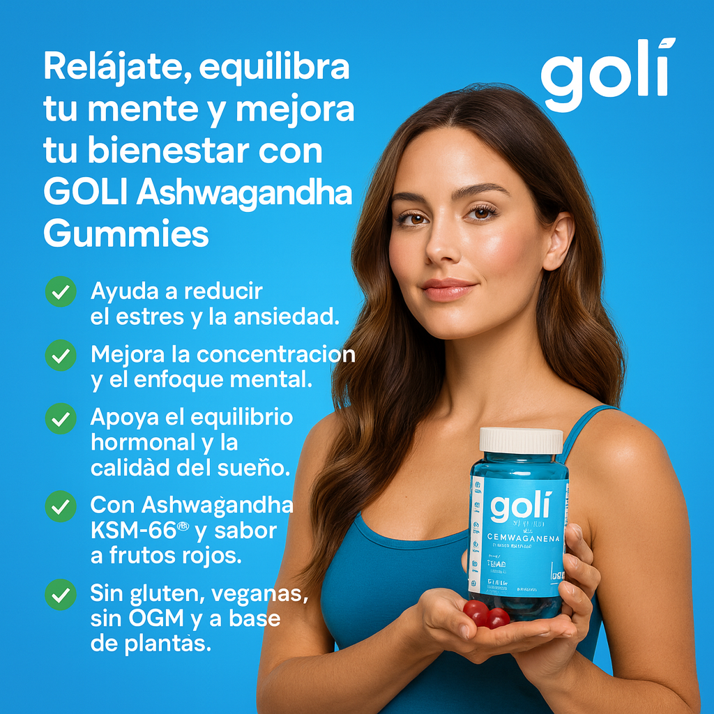 Golí Ashwaghanda™:Gomitas de Ashwagandha reductoras de estrés y optimizar el equilibrio mental, el ánimo y la energía diaria.