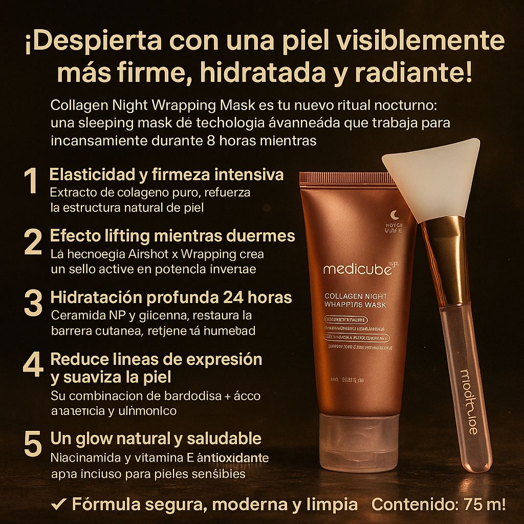 Medicube Mask™:Máscara nocturna de colágeno que hidrata, reafirma y mejora la elasticidad mientras duermes.