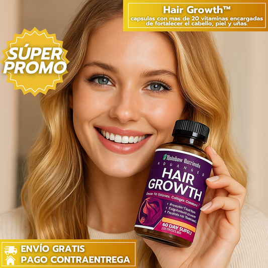 Hair Growth™:Cápsulas con colágeno, biotina y 22 vitaminas mas que fortalecen cabello, piel y uñas desde el interior.