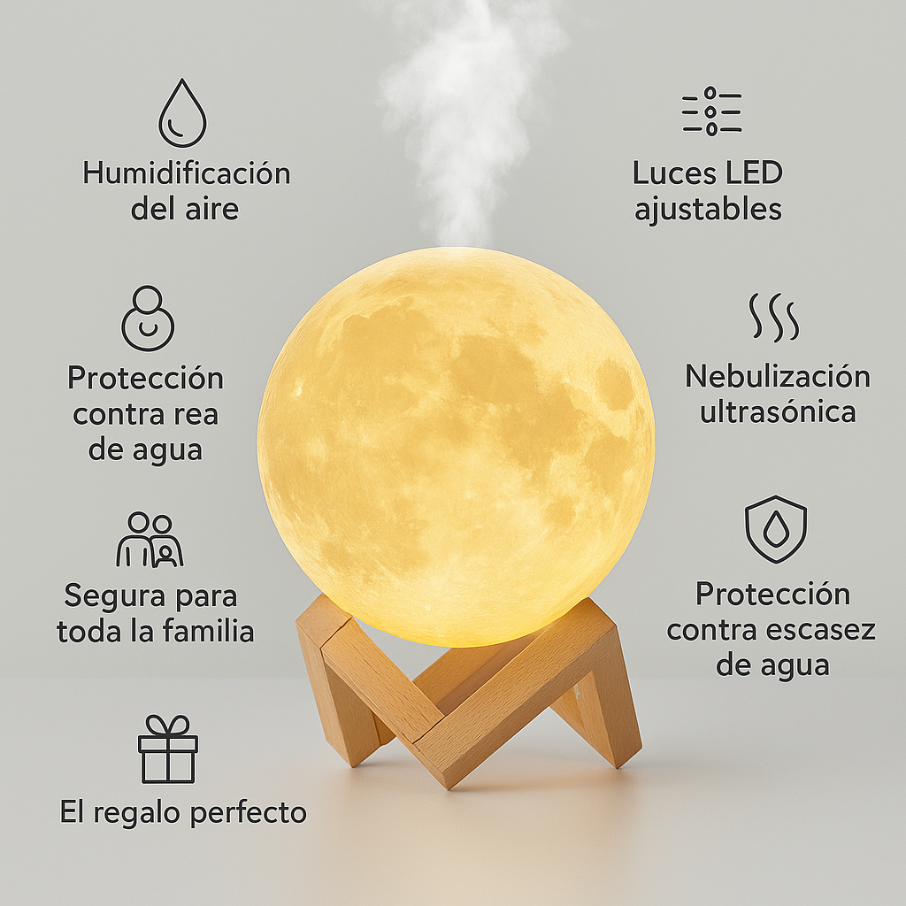 ZenLuna™: Lámpara Difusor en Forma de Luna con Humidificador Ultrasónico y Luz LED Relajante para Dormir